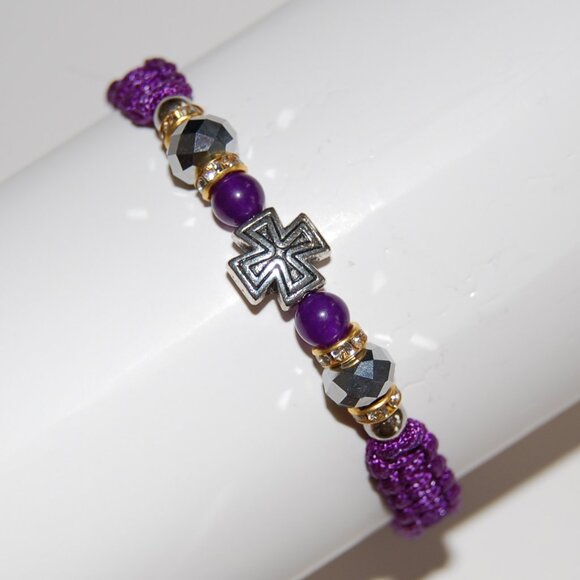 Cross Bracelet,6mm Stone and Glass Beads,Friendship Bracelet,Good Wishes Gift - Picture 3 of 3